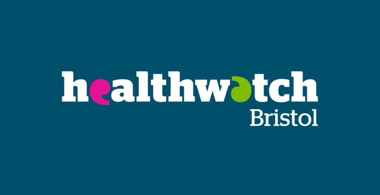 White Healthwatch Bristol logo on a dark blue background.