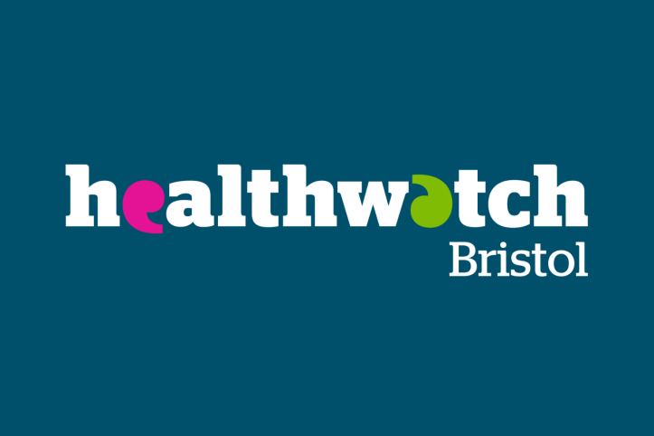 White Healthwatch Bristol logo on a dark blue background.