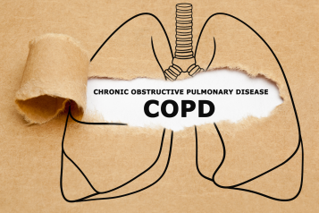 Outline of a pair of lungs on brown paper. Text reads: Chronic obstructive pulmonary disease (COPD.