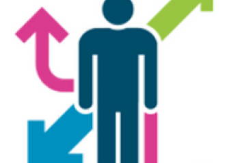 Graphic of a figure surrounded by colourful arrows