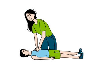 Cartoon-style graphic of a person performing CPR on another individual