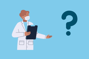 Graphic of a question mark and a doctor holding a clipboard