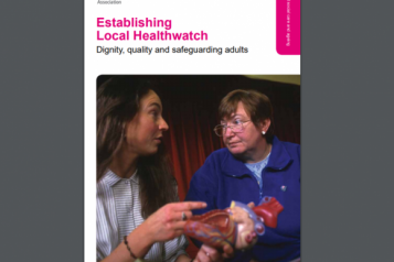 Woman speaking to a woman with a learning disability. Text reads: Establishing Local Healthwatch