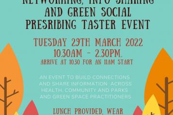 Join us at the River of Life Church, Lampton Avenue, Harcliffe, BS13 0PT. Wild and Well networking, info. sharing, and green social prescribing taster event. Tuesday 29th March 202210:30am - 2:30pm. Arrive at 10:30am for an 11am start. 