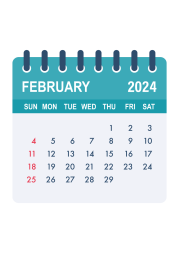 A graphic of a calendar showing the month of February 2024.