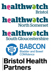 Logos of Healthwatch Bristol, Heathwatch North Somerset, Healthwatch South Gloucestershire, BabCON, and Bristol Health Partners