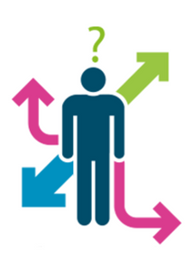 Graphic of a figure surrounded by colourful arrows Graphic of a figure surrounded by colourful arrows