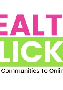 Health Click written in the Healthwatch shades of pink and green. A computer mouse icon is shown to be clicking in the corner.